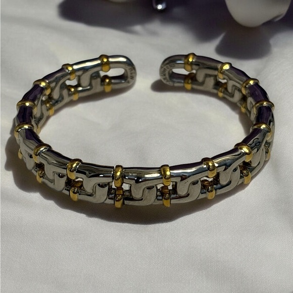 Vintage Joan Rivers Silver & Gold Tone Flexible Open Cuff Bracelet - Picture 4 of 9